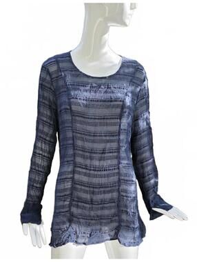 Grizas Boho Blue Sheer Long Sleeve Tunic Top Soft Stretch  XL